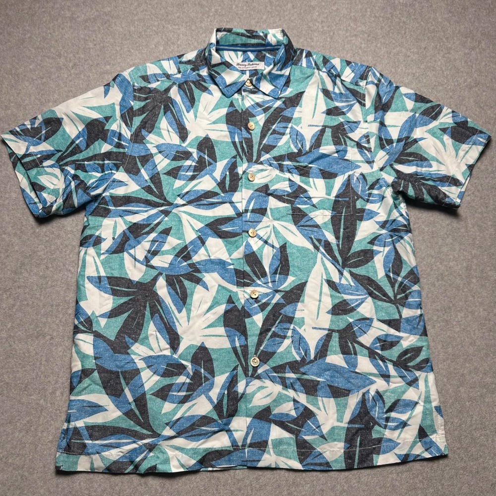 Tommy‎ Bahama The Coconut Point IslandZone Blue Tropical Leaf Shirt Mens Medium - Picture 2 of 9
